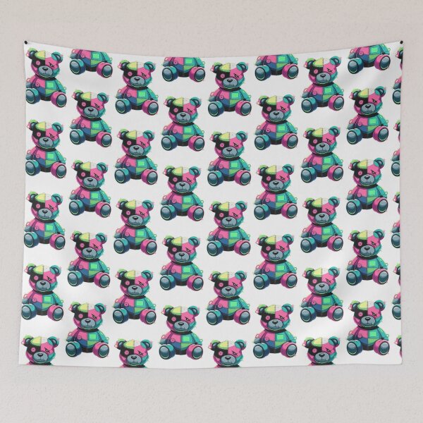 Item preview, Vibrant Cyberpunk Patchwork Teddy Bear – Futuristic Neon Toy Art designed and sold by GemBob Creations.