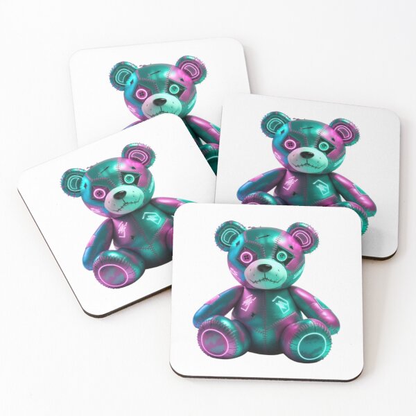 Item preview, Neon Patchwork Cyber Teddy Bear – Futuristic Glow Plush Design designed and sold by GemBob Creations.