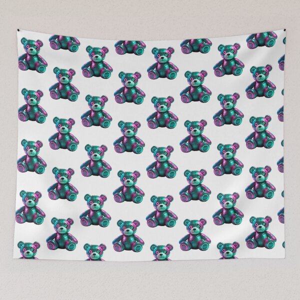 Item preview, Neon Patchwork Cyber Teddy Bear – Futuristic Glow Plush Design designed and sold by GemBob Creations.