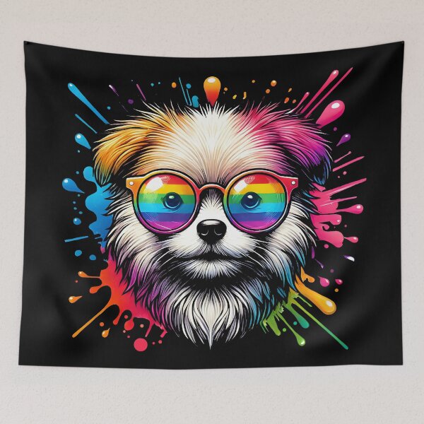 Item preview, Colorful Dog Portrait with Rainbow Glasses designed and sold by DrawHandArt.