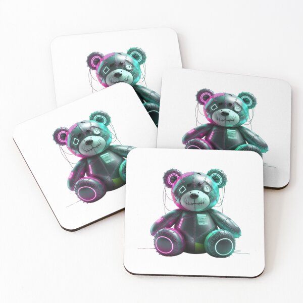 Item preview, Cybernetic Teddy Bear - Futuristic Neon Patchwork Design designed and sold by GemBob Creations.