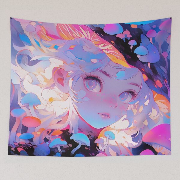 Item preview, Enchanted Pastel Glow Mushrooms Anime Girl designed and sold by bubblegoth.