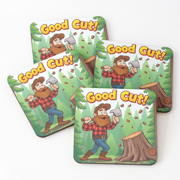 Item preview, A lumberjack cutting a tree in the forest with the inscription: good cut designed and sold by timedesignkardi.