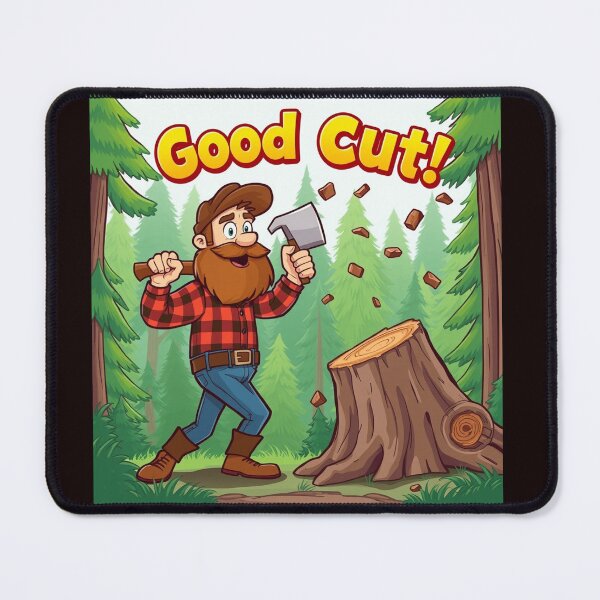 Item preview, A lumberjack cutting a tree in the forest with the inscription: good cut designed and sold by timedesignkardi.