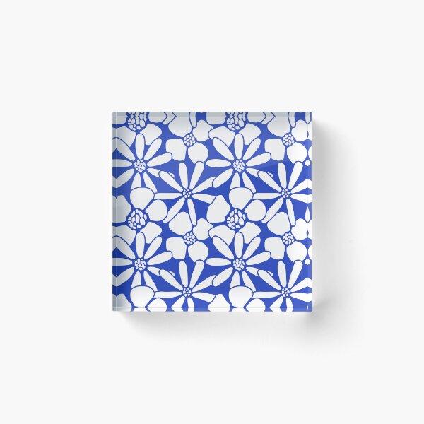 Bold Blue and White Floral Pattern | Modern Nature-Inspired Design Acrylic Block