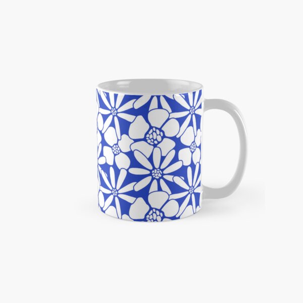 Bold Blue and White Floral Pattern | Modern Nature-Inspired Design Classic Mug