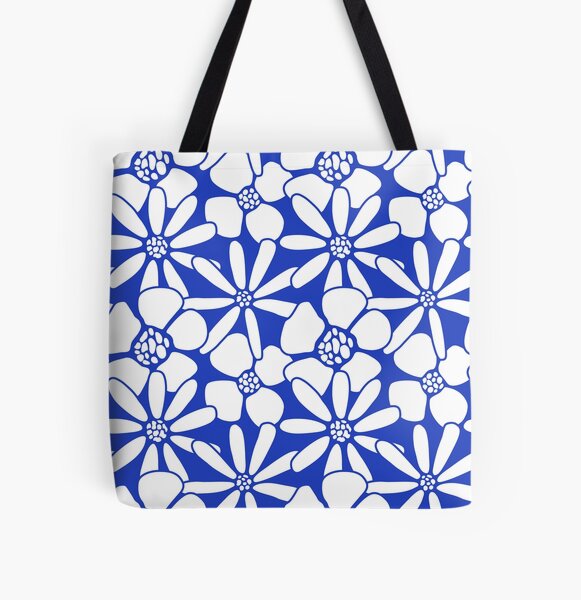 Bold Blue and White Floral Pattern | Modern Nature-Inspired Design All Over Print Tote Bag