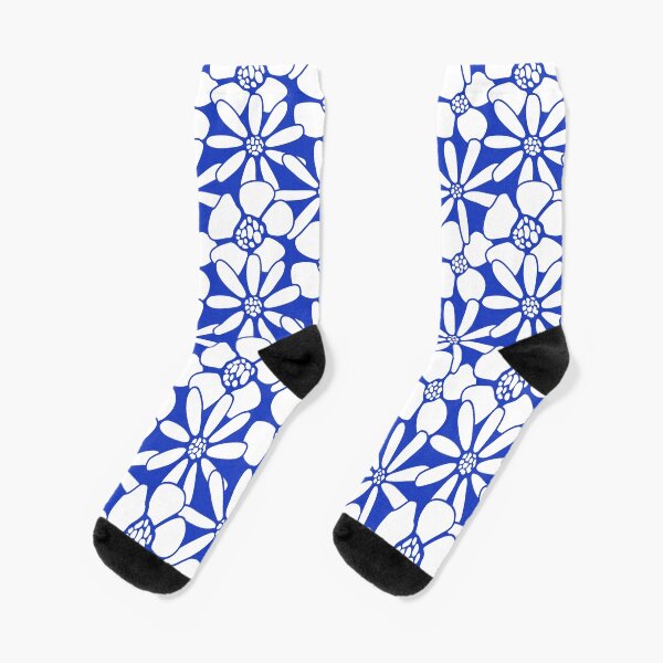 Bold Blue and White Floral Pattern | Modern Nature-Inspired Design Socks