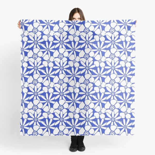 Bold Blue and White Floral Pattern | Modern Nature-Inspired Design Scarf