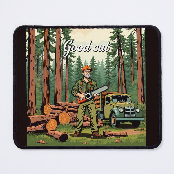 Item preview, A lumberjack cutting a tree in the forest with the inscription: good cut designed and sold by timedesignkardi.