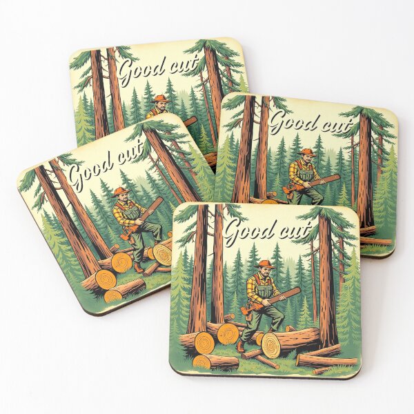 Item preview, A lumberjack cutting a tree in the forest with the inscription: good cut designed and sold by timedesignkardi.
