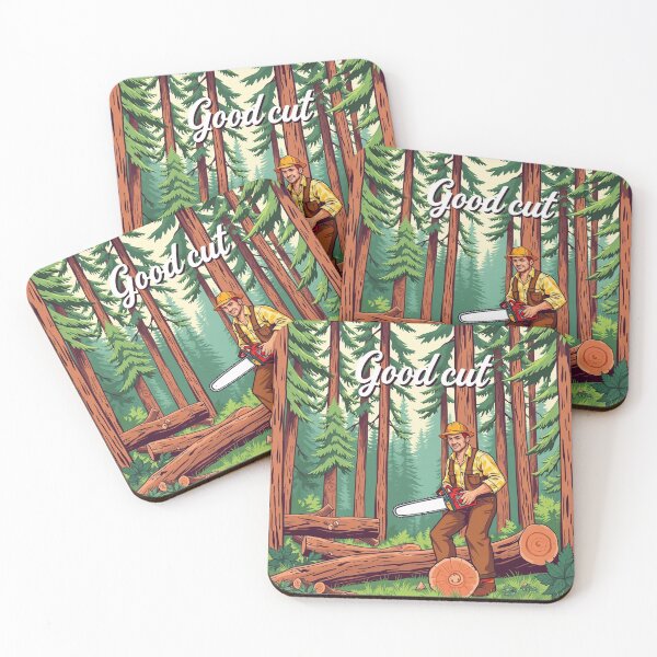 Item preview, A lumberjack cutting a tree in the forest with the inscription: good cut designed and sold by timedesignkardi.