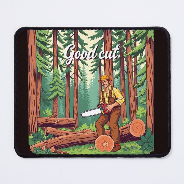 Item preview, A lumberjack cutting a tree in the forest with the inscription: good cut designed and sold by timedesignkardi.