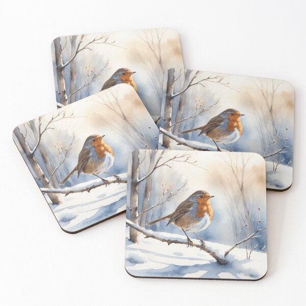 Item preview, Robin on Snowy Branch - Watercolor  designed and sold by WaterBirdArt.