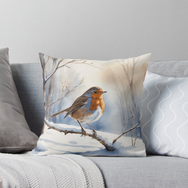 Item preview, Robin on Snowy Branch - Watercolor  designed and sold by WaterBirdArt.