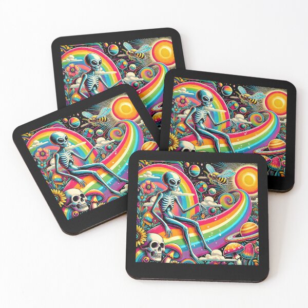 Item preview, Psychedelic Alien Rainbow Art - Cosmic Skeleton and Mushroom Design with Surreal Fantasy Vibes designed and sold by DrawHandArt.