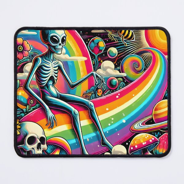 Item preview, Psychedelic Alien Rainbow Art - Cosmic Skeleton and Mushroom Design with Surreal Fantasy Vibes designed and sold by DrawHandArt.