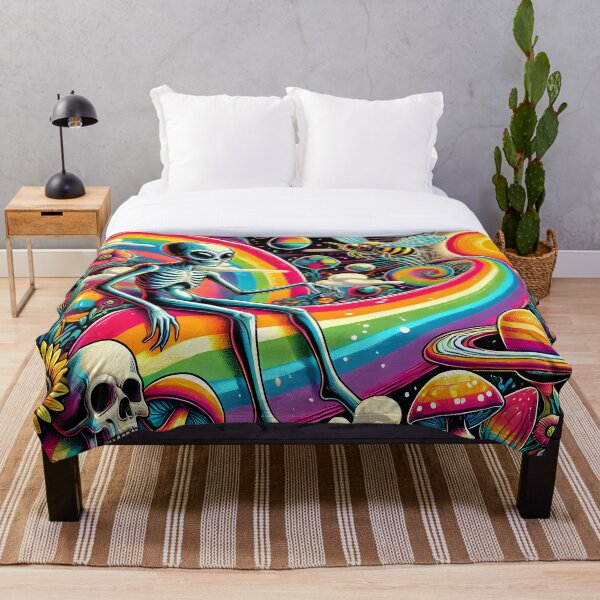 Item preview, Psychedelic Alien Rainbow Art - Cosmic Skeleton and Mushroom Design with Surreal Fantasy Vibes designed and sold by DrawHandArt.
