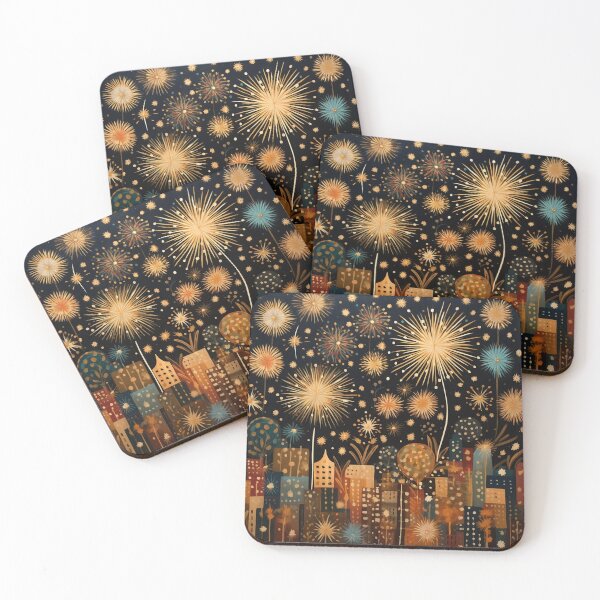Item preview, Sparkling Gold City Fireworks designed and sold by Neika Shimm Designs.