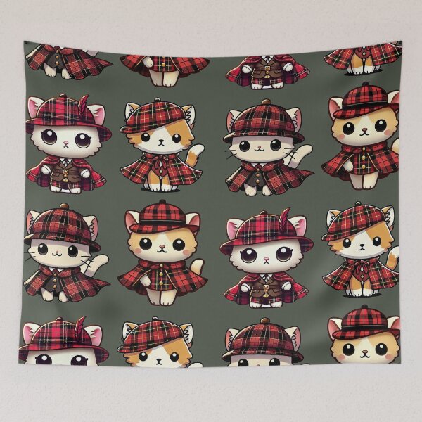 Item preview, 4 Stickers Kawaii Kittens Wearing Tartan Capes and Hats designed and sold by Kawaiidiss.