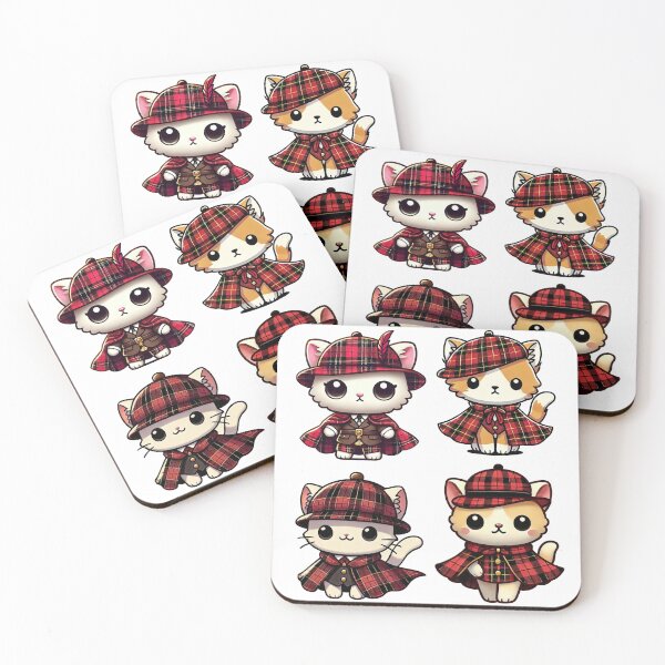 Item preview, 4 Stickers Kawaii Kittens Wearing Tartan Capes and Hats designed and sold by Kawaiidiss.