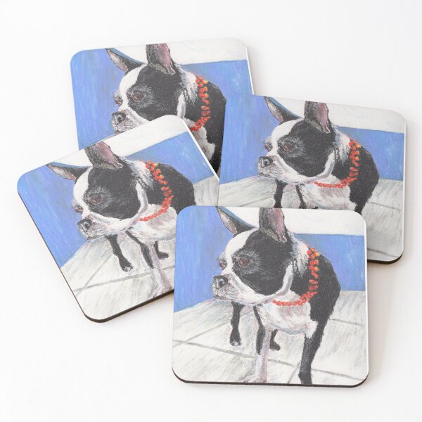 Item preview, Boston Terrier with Orange Beaded Necklace designed and sold by JulzArtDesigns.