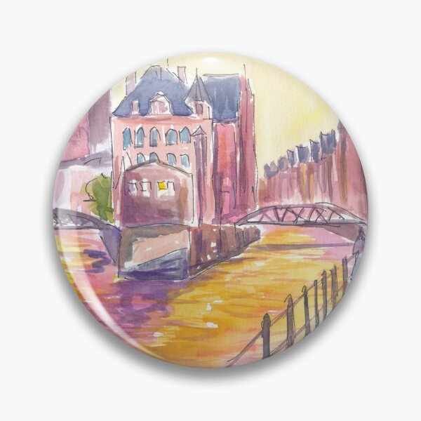 Item preview, Golden Twilight Over Hamburg Historic Speicherstadt Canals designed and sold by artshop77.