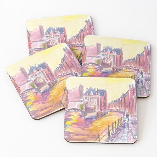 Item preview, Golden Twilight Over Hamburg Historic Speicherstadt Canals designed and sold by artshop77.