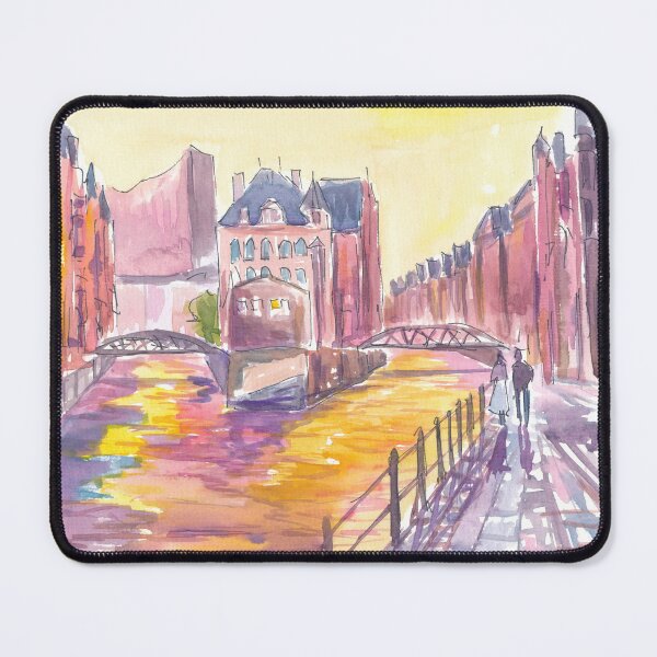 Item preview, Golden Twilight Over Hamburg Historic Speicherstadt Canals designed and sold by artshop77.