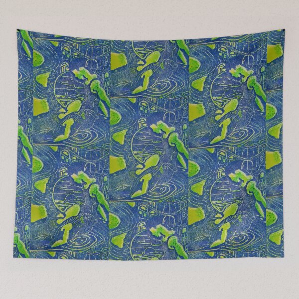 Item preview, "Ease" Block Print Neon Green designed and sold by TrippyArtLMT.