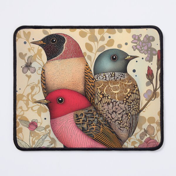 Item preview, Vintage illustration of three birds in an elegant floral setting designed and sold by celiacreatec.