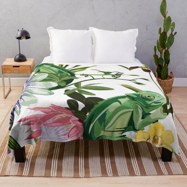 Item preview, Cute small green colorful chameleon with tropical flowers and leaves. designed and sold by MatyKotiv.