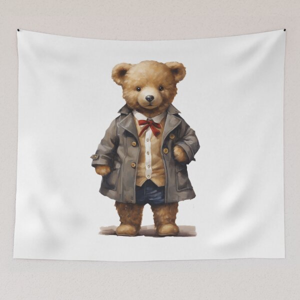 Item preview, Painted Artwork of a Cute Teddy Bear in a Raincoat and Bow Tie designed and sold by CuteopiaGallery.