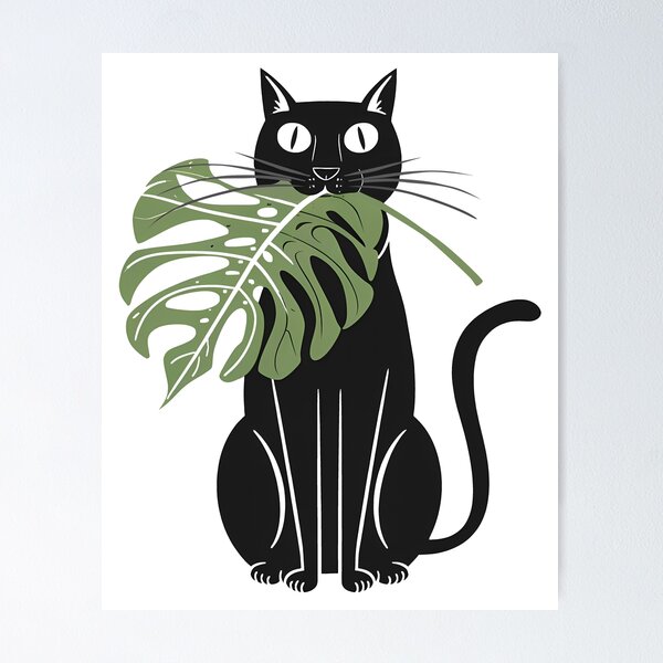 Item preview, Black cat eats a plant designed and sold by Dot1001.