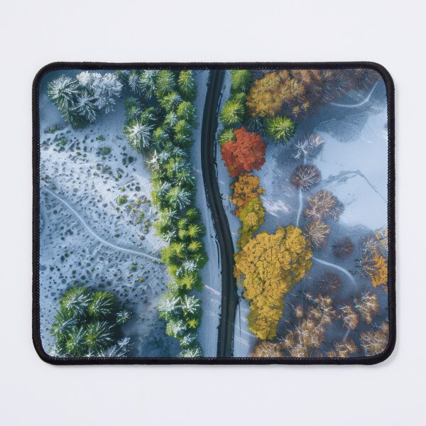 Item preview, Aerial winter forest with road - Landscape photo designed and sold by TheArtistOf2022.
