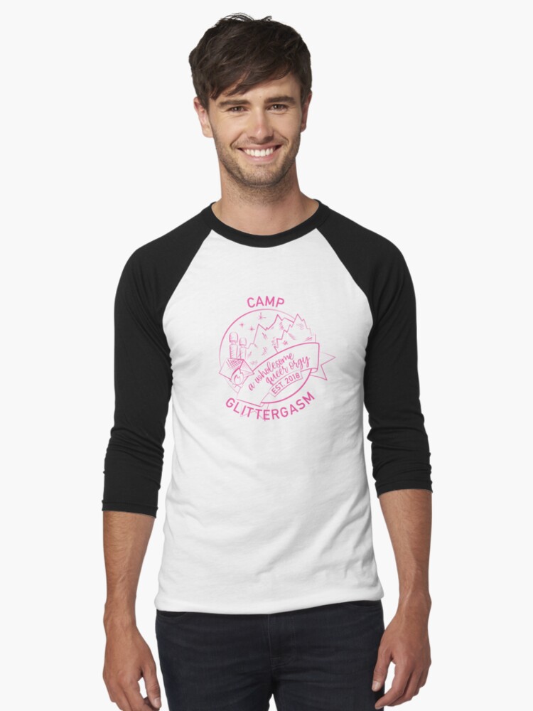 Thumbnail 1 of 3, Baseball ¾ Sleeve T-Shirt, Camp Glittergasm Logo (Pink) designed and sold by Glittergasm.