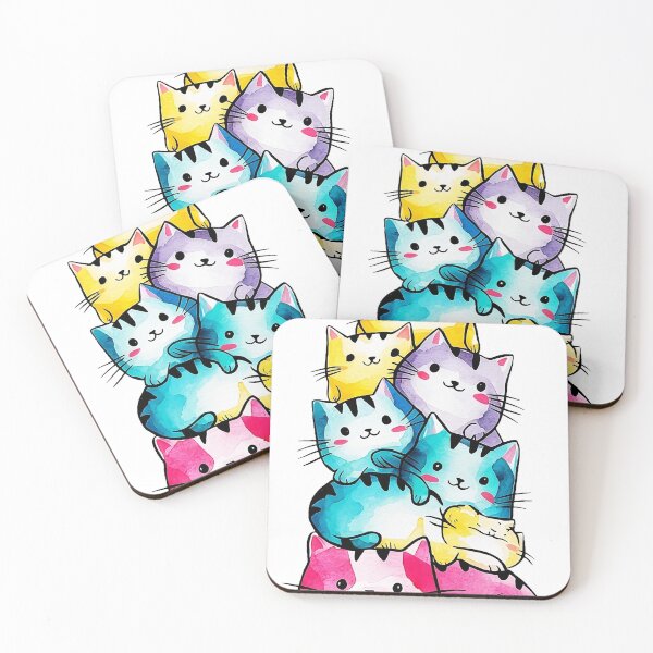 Item preview, Stack of Smiling Cats - Minimalist Watercolor Illustration designed and sold by Pro AguiZoul Art.