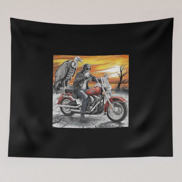 Item preview, Motorcycle Rider with Vulture in Desert Sunset Scene designed and sold by love3617.