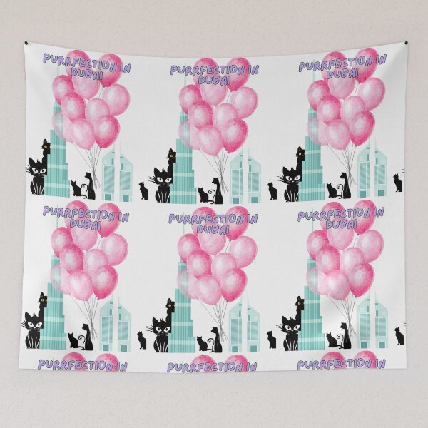 Item preview, Purrfection cats in Dubai with pink balloons  designed and sold by wallartofmio.