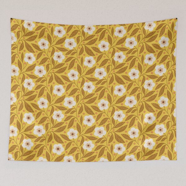 Item preview, Minimalist retro trailing floral - Bright yellow designed and sold by Illustrated by Nat.