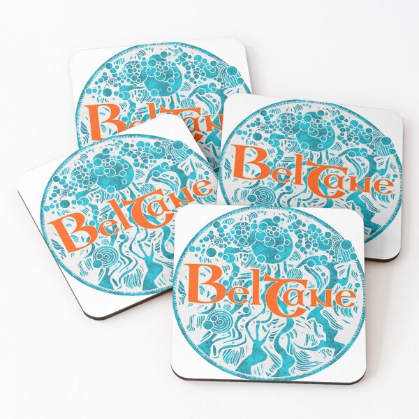 Item preview, Beltane in a Block Print Style (teal and orange)  designed and sold by ElderIslesPress.