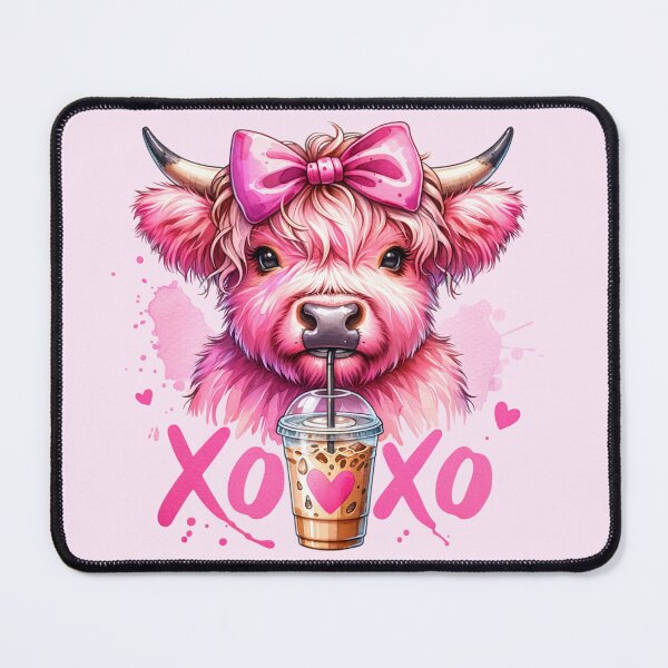 Item preview, Cute Pink Highland Cow Drinking Iced Coffee Stickers , tees, and more designed and sold by CRandRRstickers.