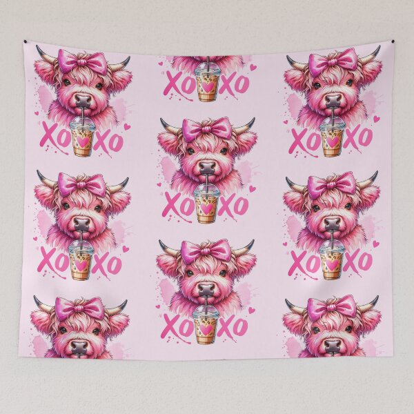 Item preview, Cute Pink Highland Cow Drinking Iced Coffee Stickers , tees, and more designed and sold by CRandRRstickers.