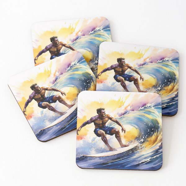 Item preview, A surfer riding a large wave, captured in a dynamic and colorful illustration designed and sold by homydesign.