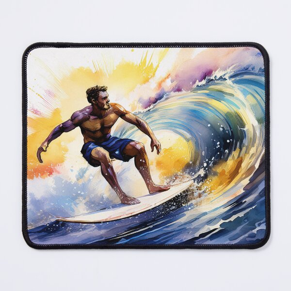 Item preview, A surfer riding a large wave, captured in a dynamic and colorful illustration designed and sold by homydesign.