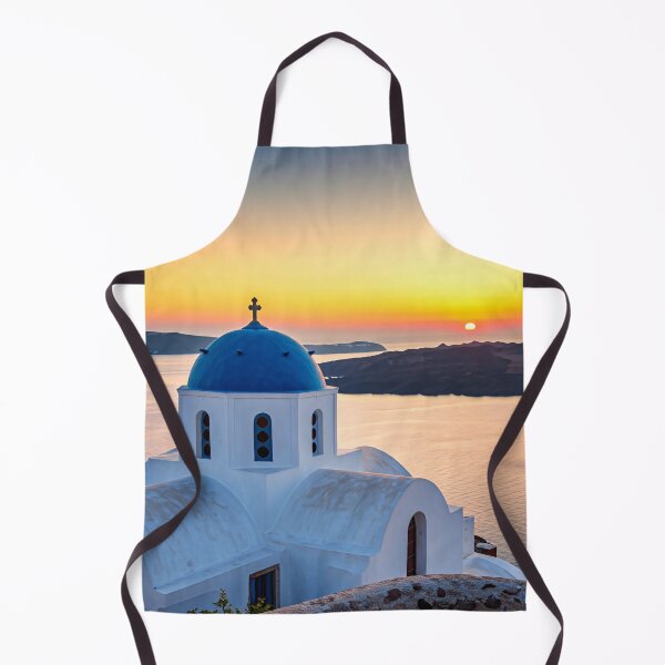 Item preview, A picturesque whitewashed church with a blue dome sits atop a cliff overlooking the Aegean Sea at sunset designed and sold by homydesign.