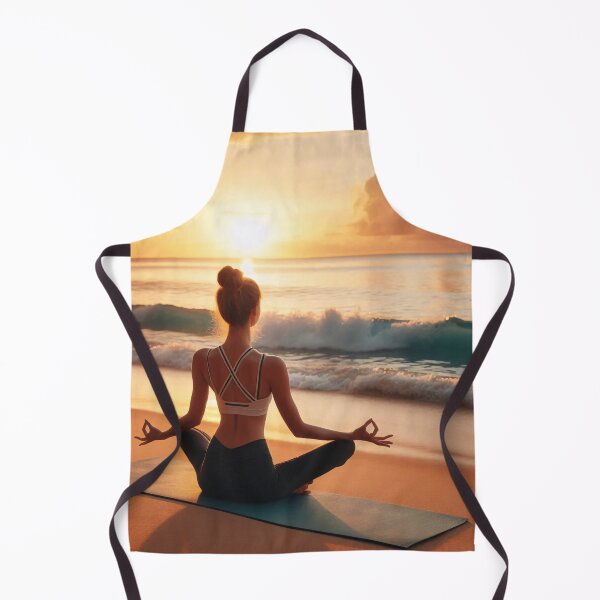 Item preview, A person is meditating on a beach at sunrise, sitting cross-legged on a yoga mat, facing the calm ocean waves designed and sold by homydesign.