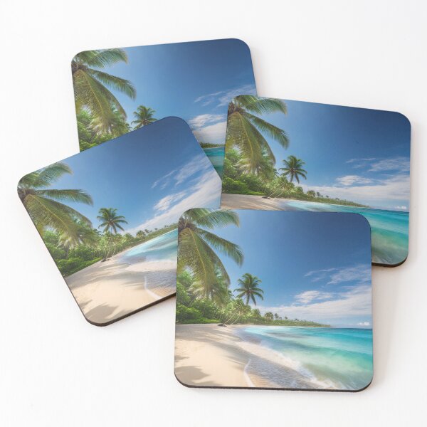 Item preview, A picturesque tropical beach with palm trees, white sand, and crystal-clear turquoise water designed and sold by homydesign.
