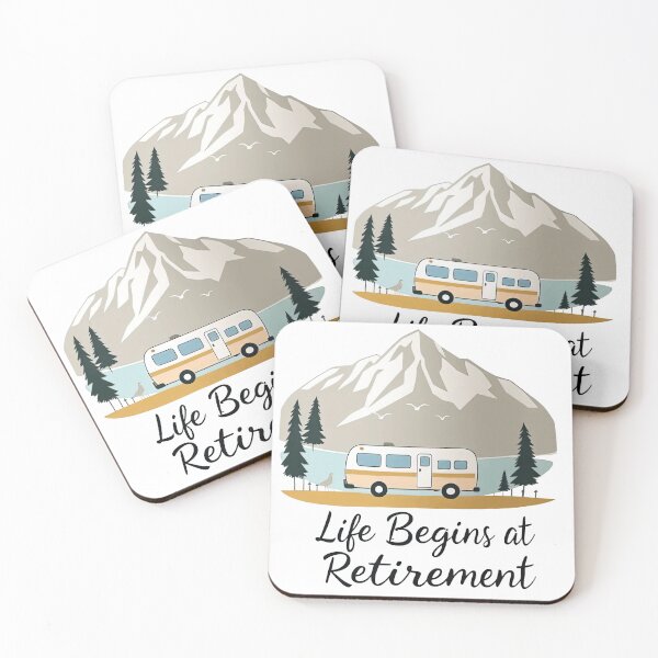 Item preview, Life Begins with Retirement: Caravan, Road and Mountain in a Minimalist Design - Retirement Gift - Blue and Brown - For T-Shirt, Hoodie, Mug and More designed and sold by MUGpro.