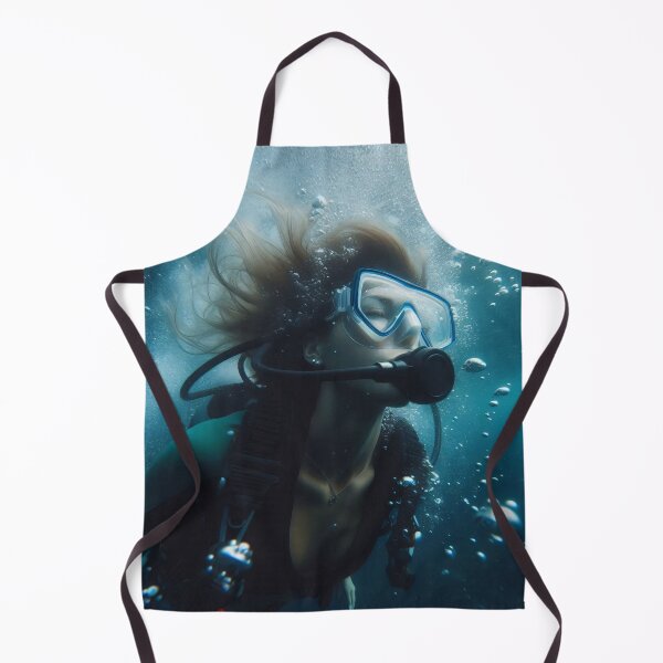 Item preview, A scuba diver explores vibrant coral reefs in crystal-clear turquoise waters, with floating air bubbles and flowing hair creating a dreamlike underwater scene designed and sold by homydesign.